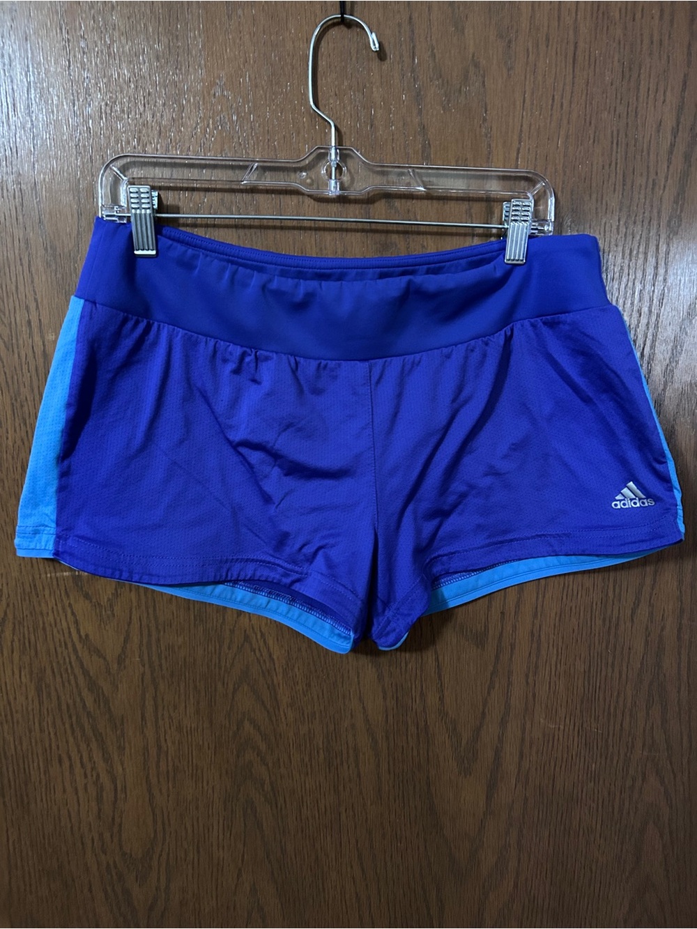 Large Adidas Women’s Purple Athletic Shorts with Blue Trim